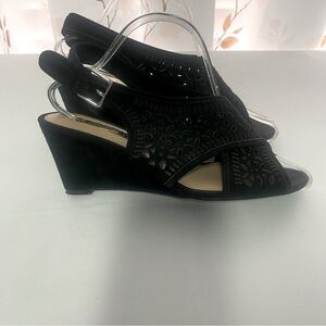 Aubrey Lynn “Veronica”, Slip On Wedge, Open Toe Shoe, Size 7.5M